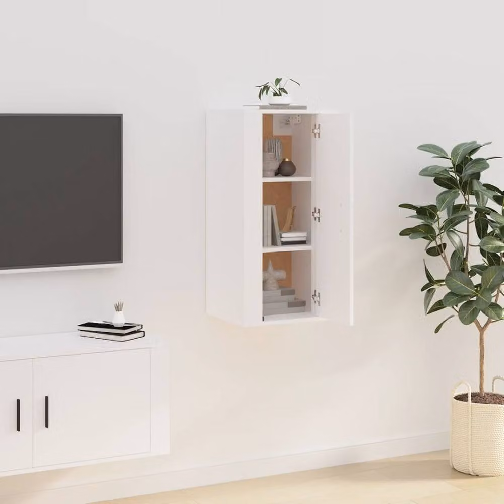 Berkfield Home Wall Mounted TV Cabinet in White, W/D/H: 80 x 40 x 34 cm – 1
