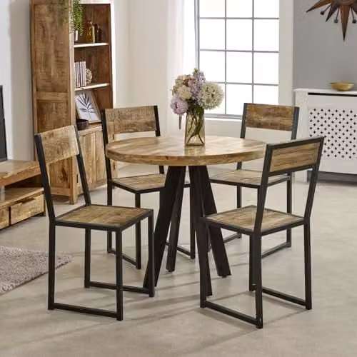 Indian Hub Surrey Round 4 Seater Dining Table in Brown Solid Mango Wood W: 90 cm, D: 90 cm, H: 78 cm – 2