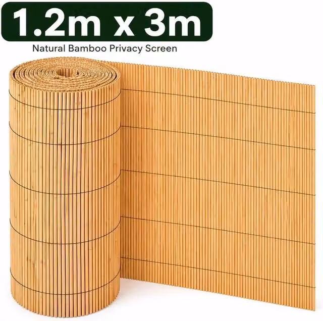 VOGREX Woven Bamboo Reed Garden Fence Panel, Beige, W: 300 cm, H: 120 cm – 1