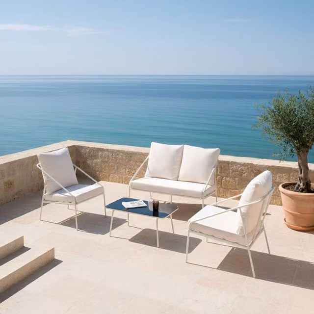 Wyld Haus White 4 Seater Garden Set with Powder Coated Steel Frame and Removable Cushions