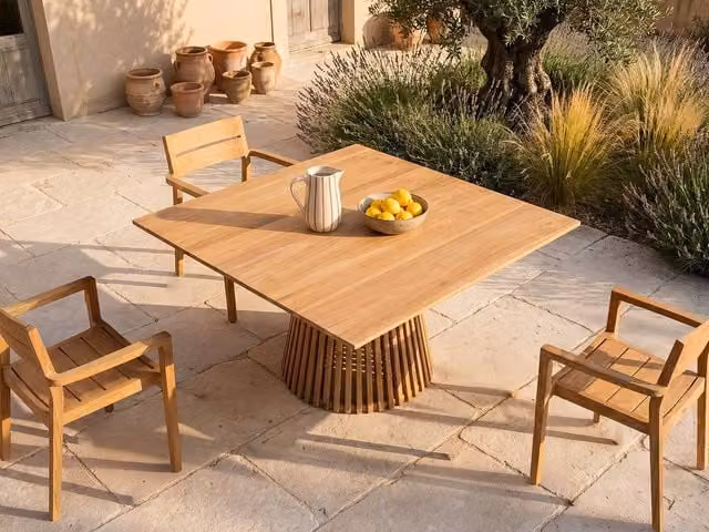 MYLIA TRIANI Teak Garden Dining Table in Light Oak, W: 135 cm, D: 75 cm, H: 75 cm – 1