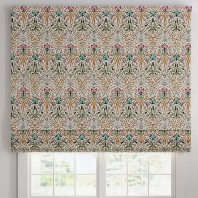 ANTE DECOR Alexandra Woven Jacquard Made To Measure Roman Blind in Green, Purple and Multicolour Floral Design