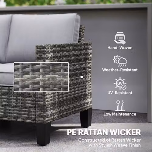Outsunny 2 Seater Rattan Garden Sofa with Upholstered Cushions and Powder Coated Steel Frame, Grey – 4
