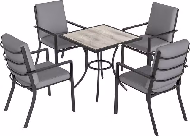 Outsunny 5 Piece Outdoor Dining Set with Square Table and Stackable Chairs in Grey