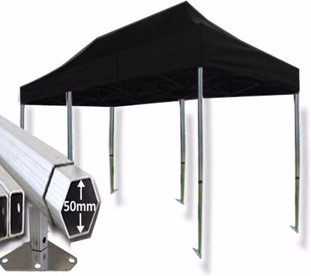 Crocodile Trading Ltd Extreme 50 Instant Pop Up Gazebo, Black, W: 6 m, D: 3 m, H: 1.9 m