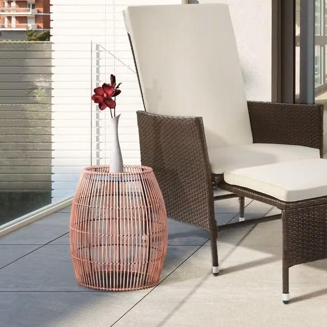 Teamson Home Round Bamboo Wicker Patio Side Table and Plant Stand, Brown, H 50.8 cm x W 42.5 cm x D 42.5 cm – 1