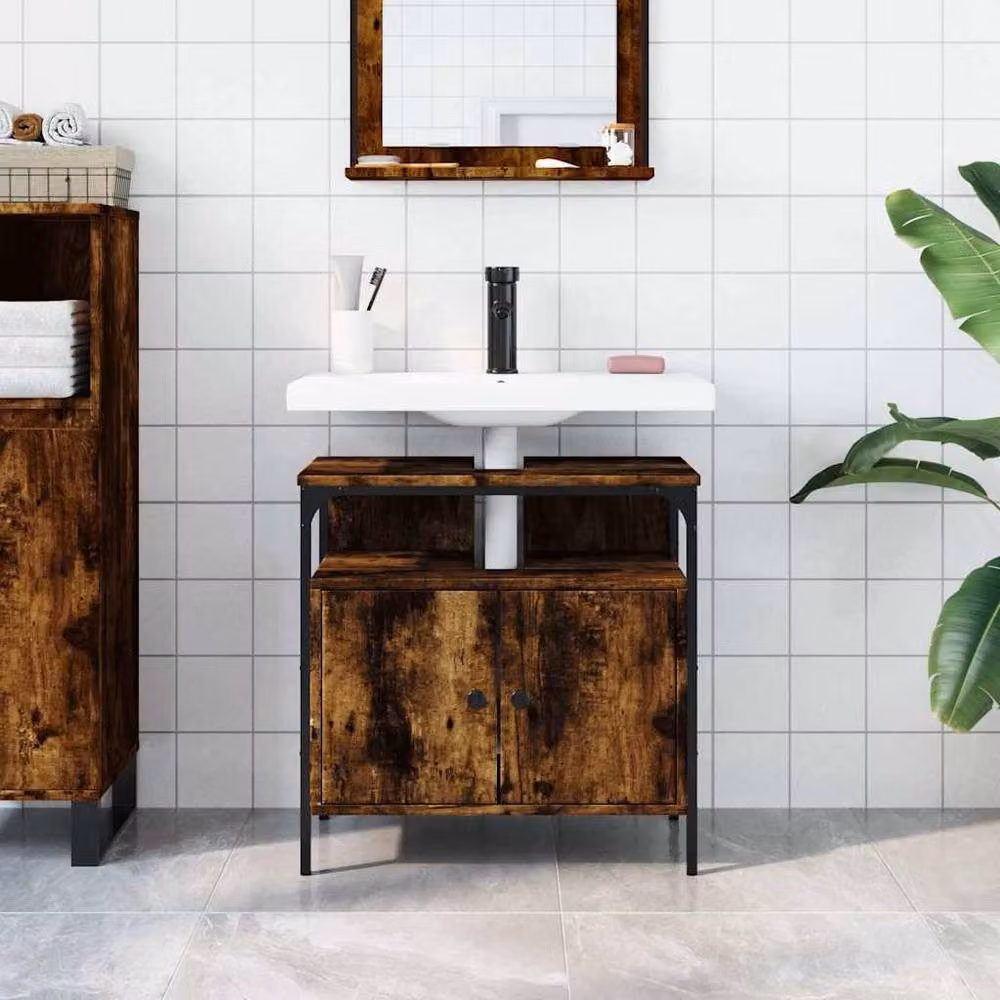 Berkfield Home Smoked Oak Bathroom Sink Cabinet in Brown, W/D/H: 60 x 30 x 60 cm – 2