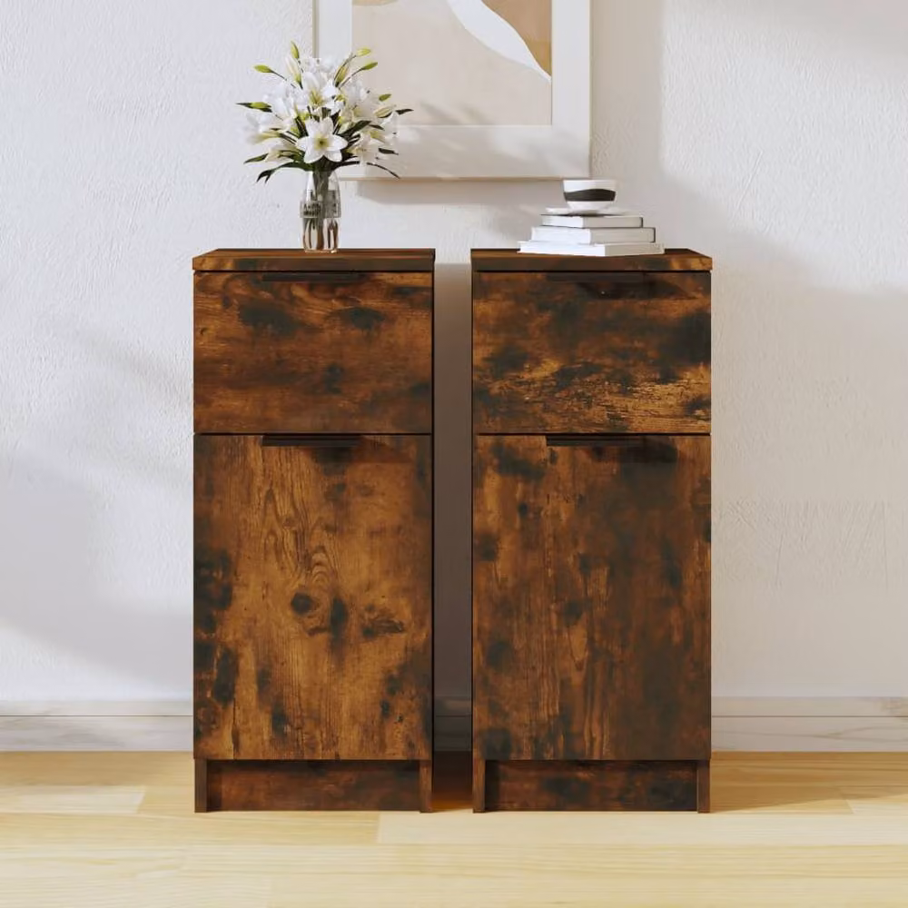Berkfield Home Set of 2 Smoked Oak Sideboards in Brown, W/D/H: 30 x 30 x 70 cm – 2