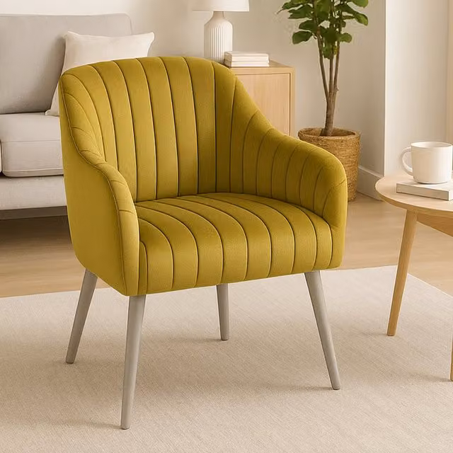 Louxor Living Mid-century Modern Yellow Velvet Fabric Tub Armchair