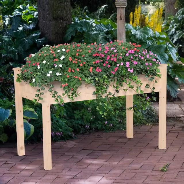 Outsunny Wooden Raised Bed Garden Planter in Brown and Beige, W: 80.0 cm, D: 56.5 cm, H: 40.0 cm – 1