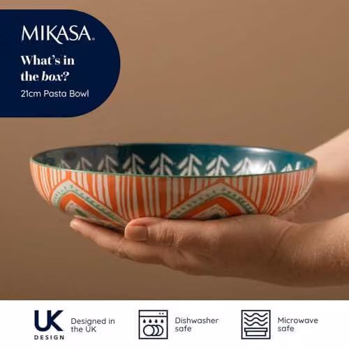 Mikasa Mixed Folk Multicolour Glazed Stoneware Coupe Pasta Bowl, 21 cm – 3