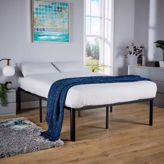 Home Source Modern Metal Bed Frame in Black, W/D/H: 140 x 200 cm
