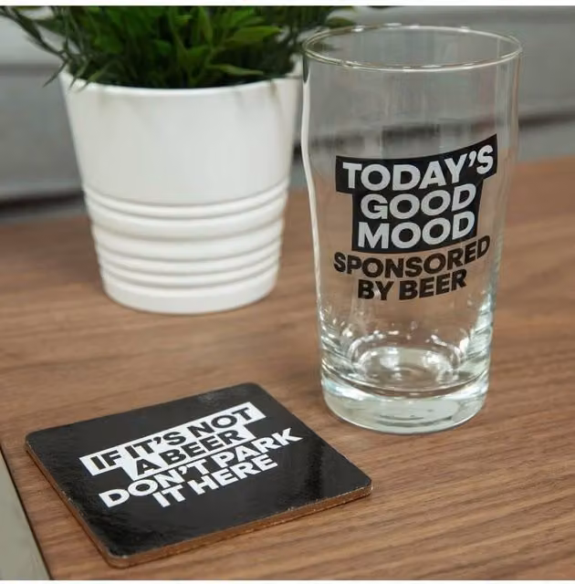 KDMD Beer Glass and Coaster Set in Black and White – 1