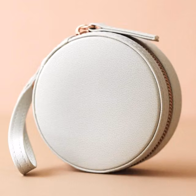 Lisa Angel Women's Grey Mini Round Travel Jewellery Case with Gold Details