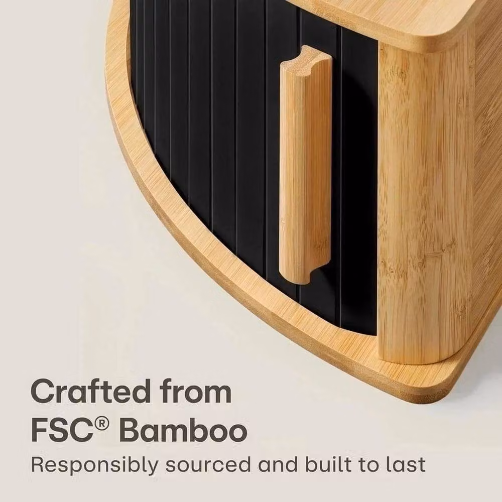 KORVIXA Bamboo Corner Bread Bin with Roll Front in Natural Brown, W/D/H: 100 x 100 x 20 cm – 3