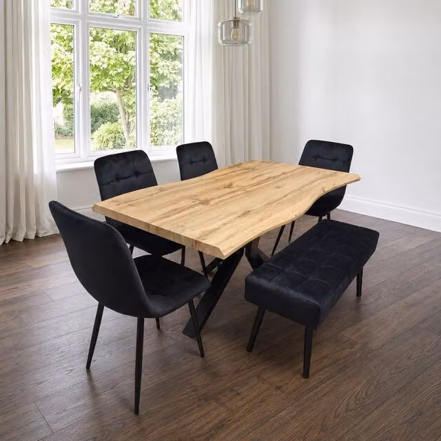 Kosy Koala Modern Rectangular Dining Set with Velvet Chairs and Wooden Benches in Black, Brown or Grey