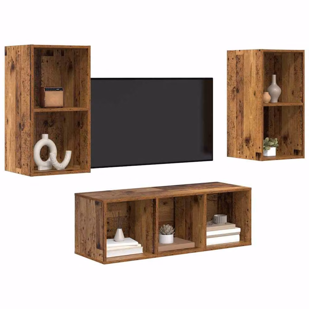 Berkfield Home 3-Piece TV Cabinet Set in Brown Engineered Wood, W/D/H: 37 x 37 x 107 cm – 3
