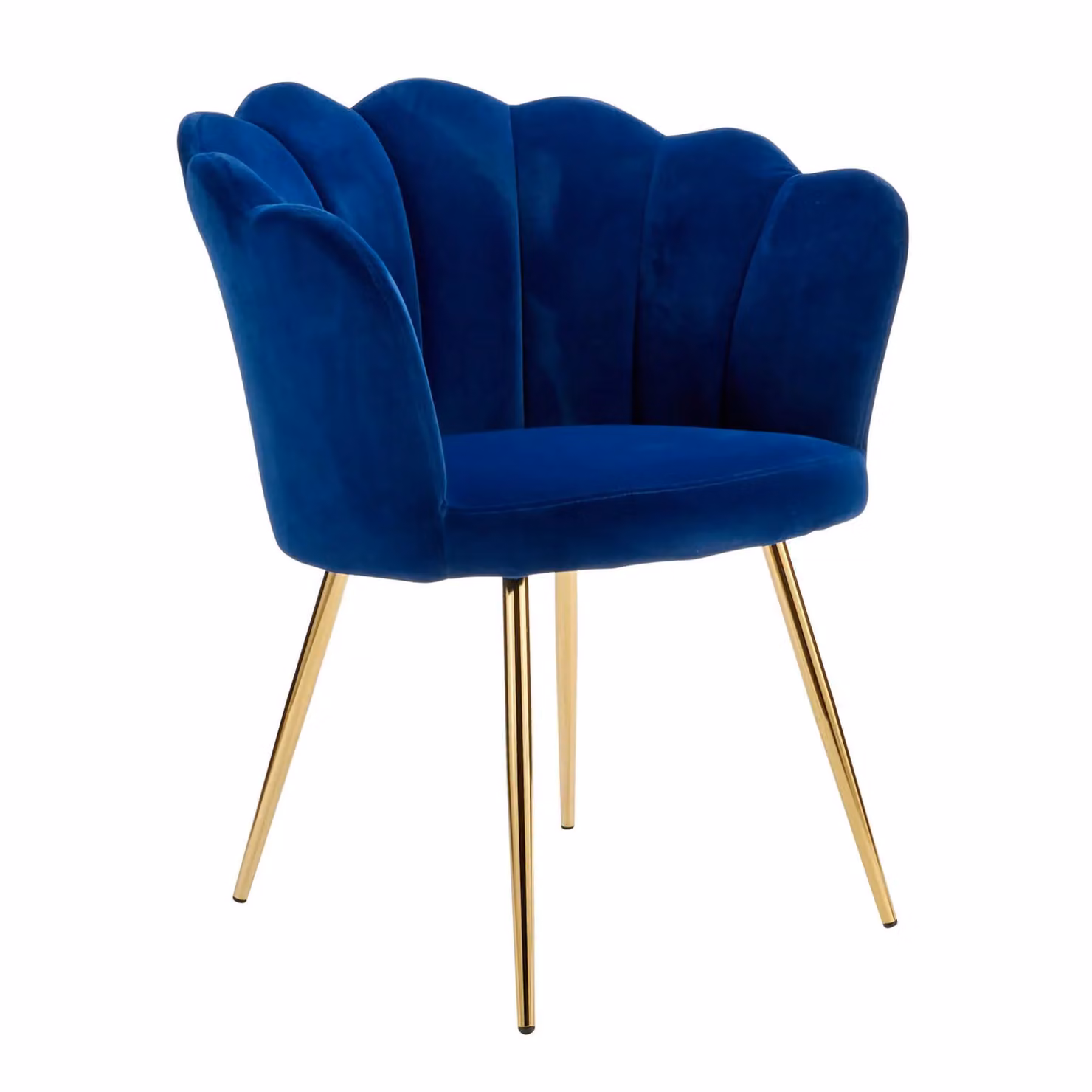 Home Source Navy Blue Boucle Fabric Scallop Shell Wing Back Armchair with Gold Metal Legs – 2