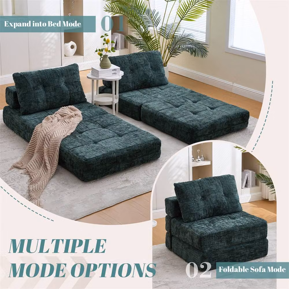 Direct Wicker Emerald Green Chenille Tufted Folding Sofa Bed with Pillow and Back Support – 6