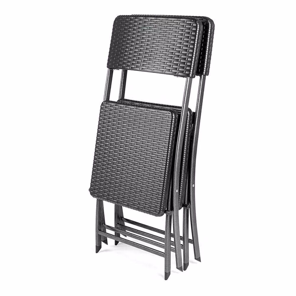 Living and Home Set of 2 Black Rattan Plastic Folding Outdoor Chairs – 3