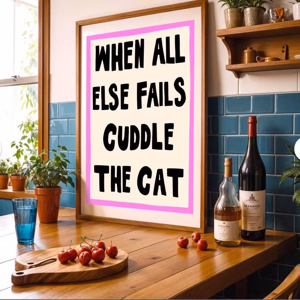 The Paper Tail Cuddle The Cat Funny Quote Typography Print, Multicolour, A5 – 3