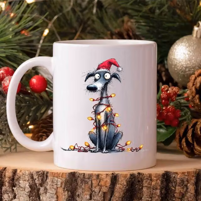 60 Second Makeover Whippet Christmas Lights Ceramic Mug in White