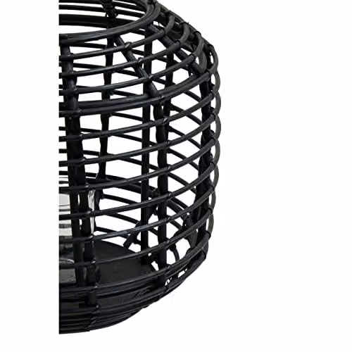 Premier Housewares Black Rattan Round Tea Light Candle Holder W: 42 cm, D: 42 cm, H: 41 cm – 3