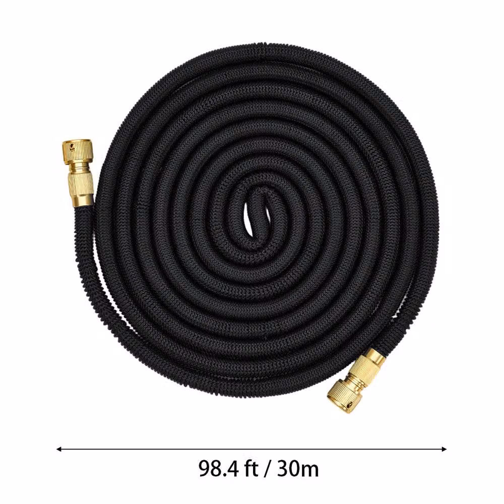 Living and Home Expandable Garden Hose with Solid Brass Fittings in Black – 6