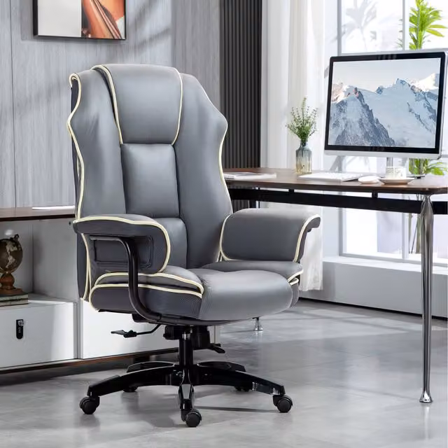 Vinsetto Black and Grey Synthetic Leather High Back Executive Computer Chair with Headrest and Armrests