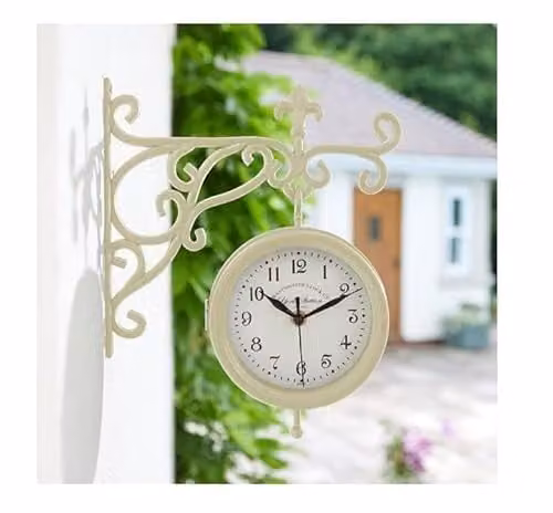 Smart Garden Products York Station Vintage Wall Clock and Thermometer, Beige, W/D/H: 28.5 x 25.0 x 3.81 cm