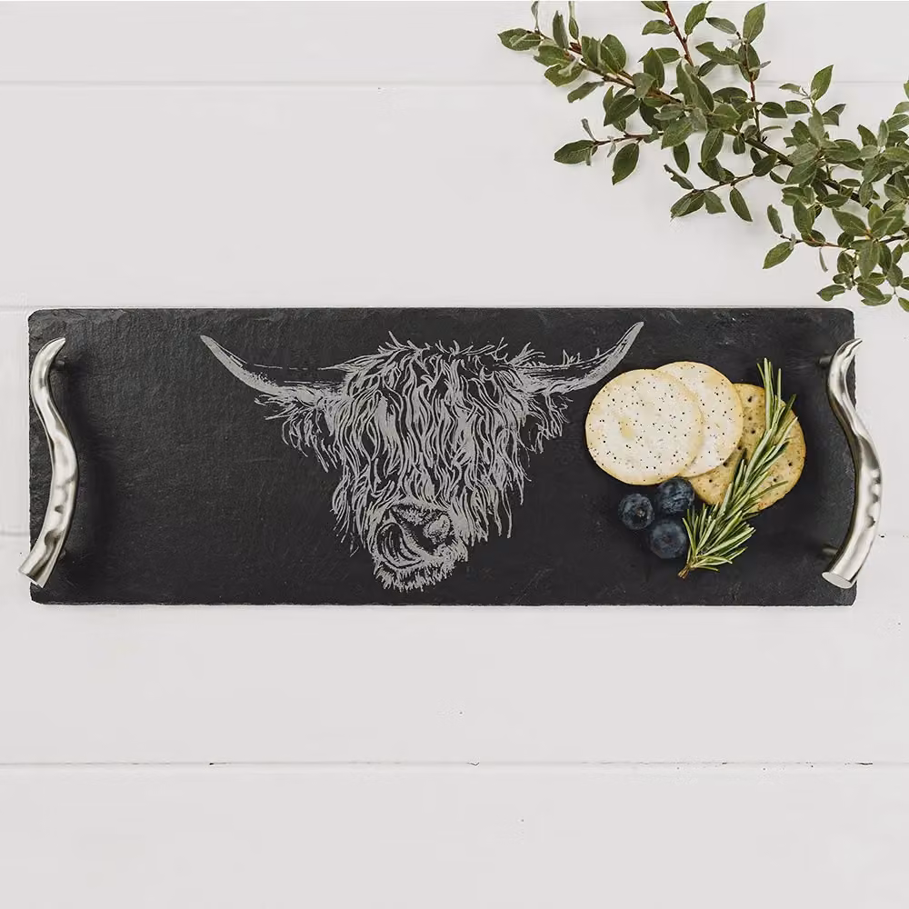 Selbrae House Rectangular Slate Serving Tray with Handles in Grey – 3