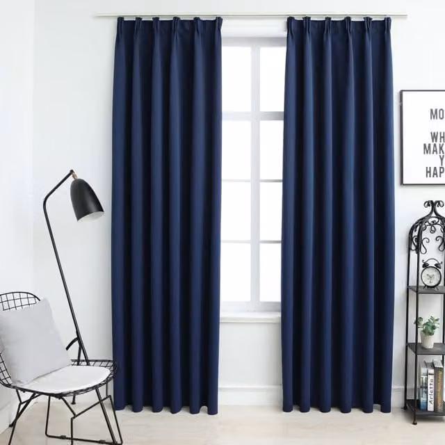 Berkfield Home Blue Blackout Fabric Curtain Panels with Hooks, 2 Pack, W: 140 cm, H: 175 cm – 1