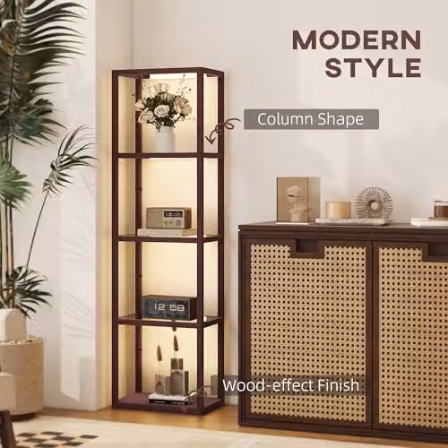 HOMCOM Dimmable LED Floor Lamp with 4 Glass Shelves in Dark Brown – 5
