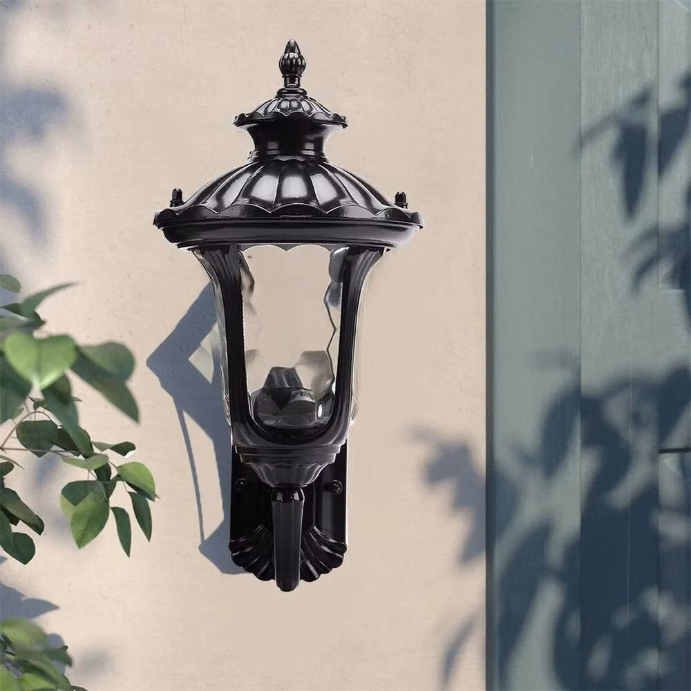 FLAVORA Traditional Black Metal and Glass Outdoor Wall Lantern for Garden, Porch and Balcony – 5