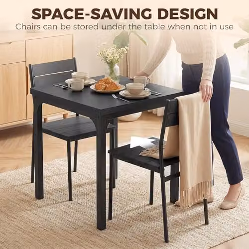 HOMCOM 3 Piece Compact Dining Set with Square Table and 2 Chairs in Black Industrial Style, W/D/H: 60 x 60 x 76 cm – 3