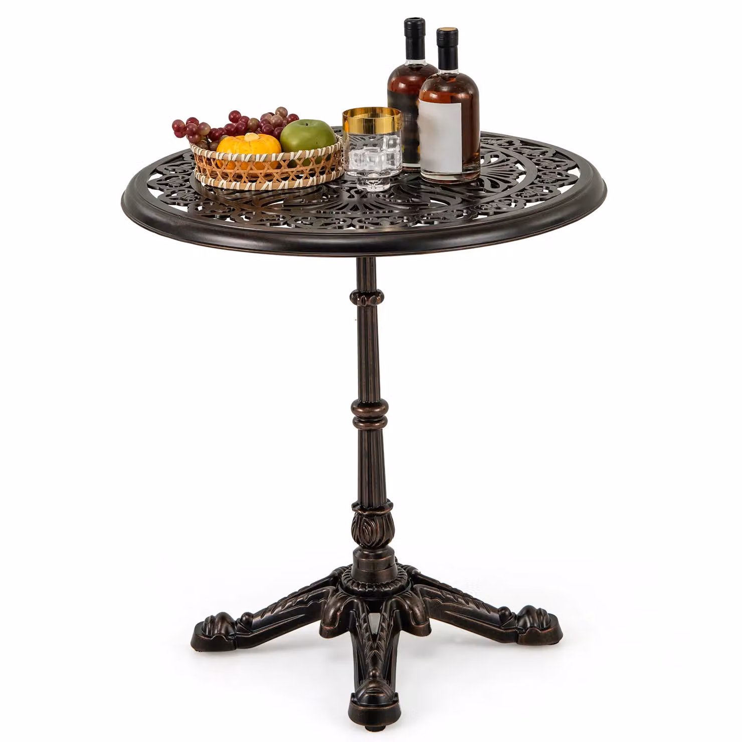 Gymax Round Cast Aluminium Patio Bistro Accent Table, Dark Brown, Diameter: 68 cm – 2