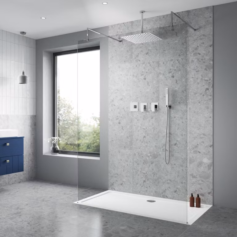 Royal Bathrooms Modern Windon Square Thermostatic Mixer Shower Set with Hand Shower and Rigid Column in Chrome