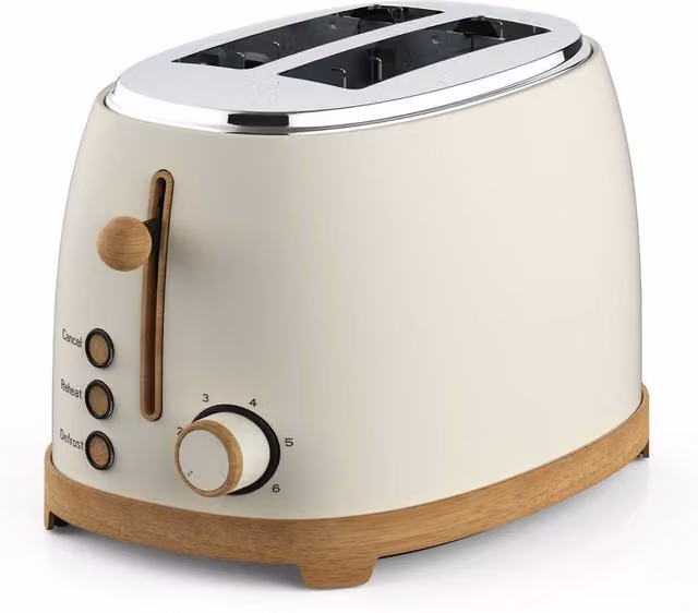 Geepas NordiQ Design 2 Slice Toaster with 6 Browning Levels and Wood Effect Finish in Beige and White – 1