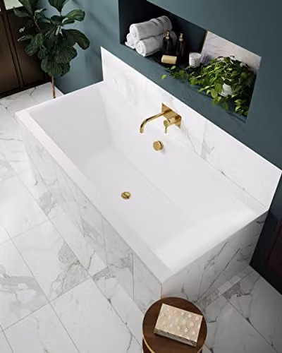 Nuie Asselby Double Ended Rectangular Free Standing Acrylic Bath, White, W/D/H: 180 x 80 x 40 cm – 3