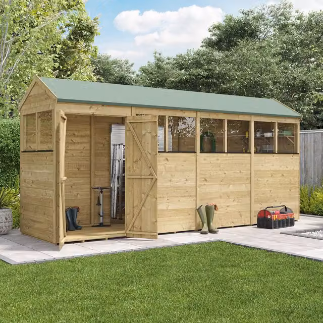 BillyOh Brown Wooden Apex Shed with Window, 16x4 ft, 15mm Tongue and Groove