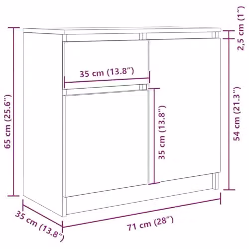 vidaXL Modern Sideboard with Drawer in Black, W/D/H: 71 x 35 x 65 cm – 3