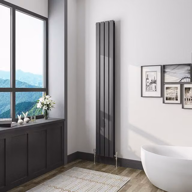 AicaBathroom Vertical Flat Panel Steel Radiator in Anthracite, H 180 cm x W 27.2 cm x D 27.2 cm