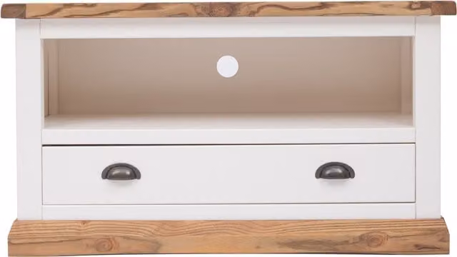 Cabinet Bits Tropea Off-White 1 Drawer TV Cabinet with Brass Cup Handle and Ash Wood Finish