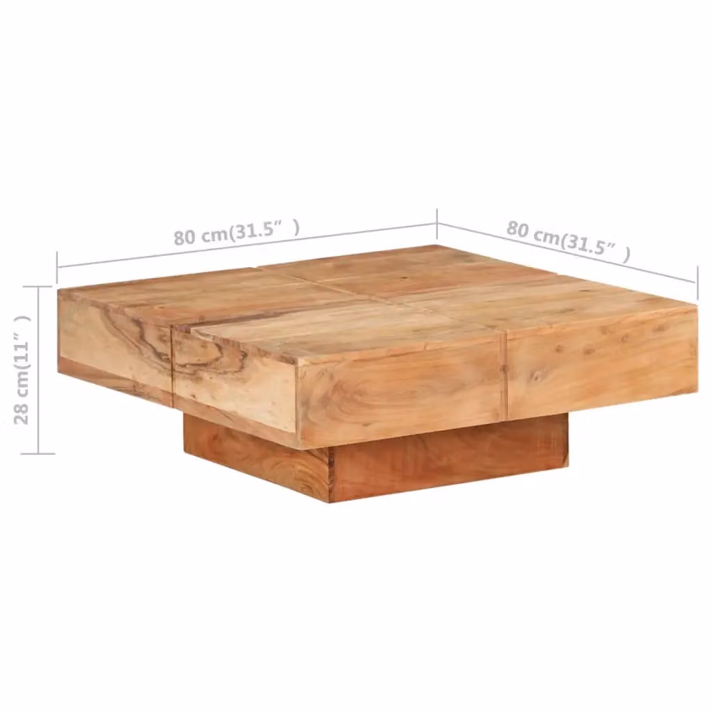 Berkfield Home Square Coffee Table in Brown Solid Acacia Wood W/D/H: 80 x 80 x 28 cm – 2