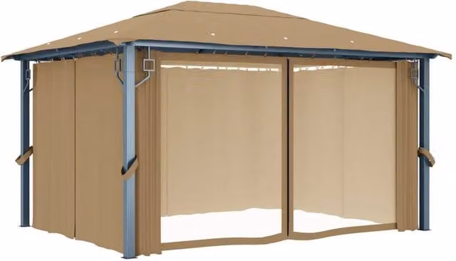 Berkfield Home Aluminium Gazebo with Curtains, Beige, W: 400 cm, D: 300 cm – 1