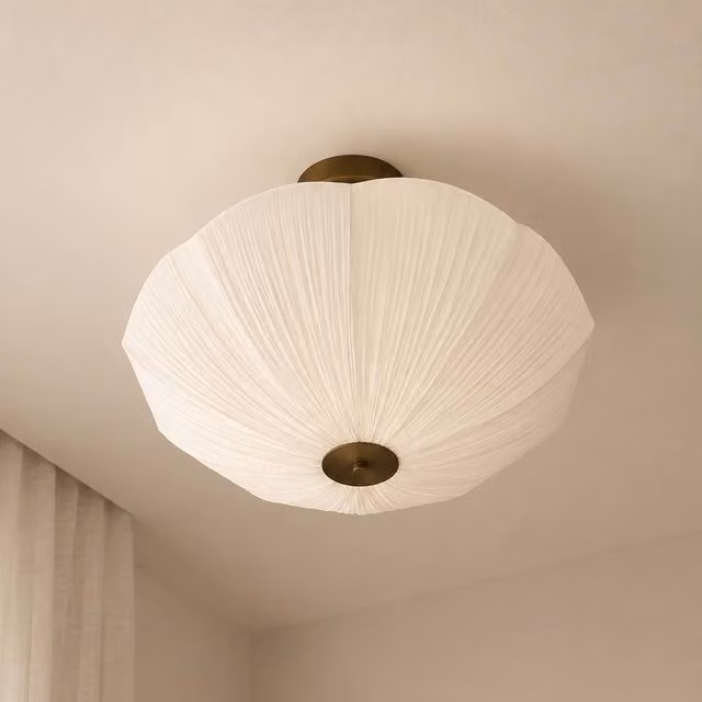 CGC Lighting Raya White Ruffled Silk Petal Scallop Fabric Lampshade, Diameter: 51 cm – 1