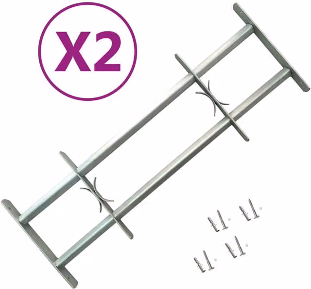 Berkfield Home Adjustable Silver Steel Security Window Grilles, 2 Pack, Width: 70-105 cm