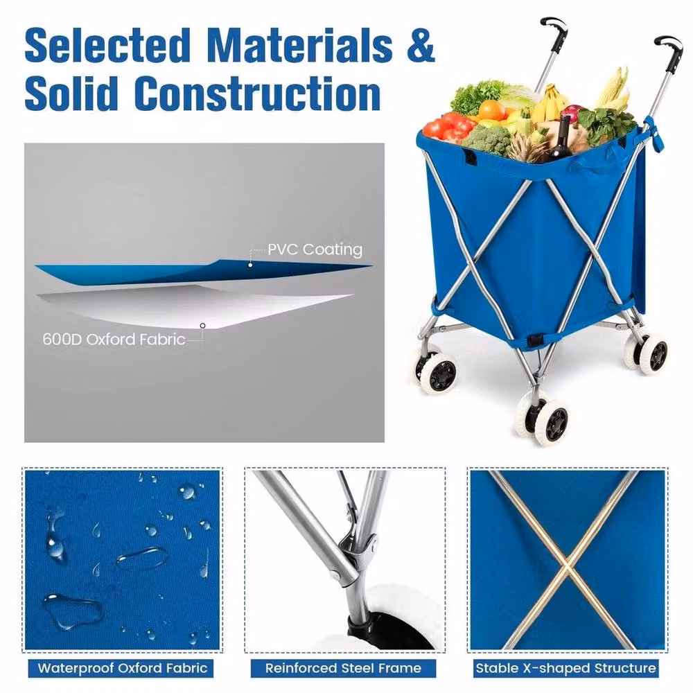 Havendro 90L Lightweight Waterproof Folding Grocery Utility Cart in Blue – 3