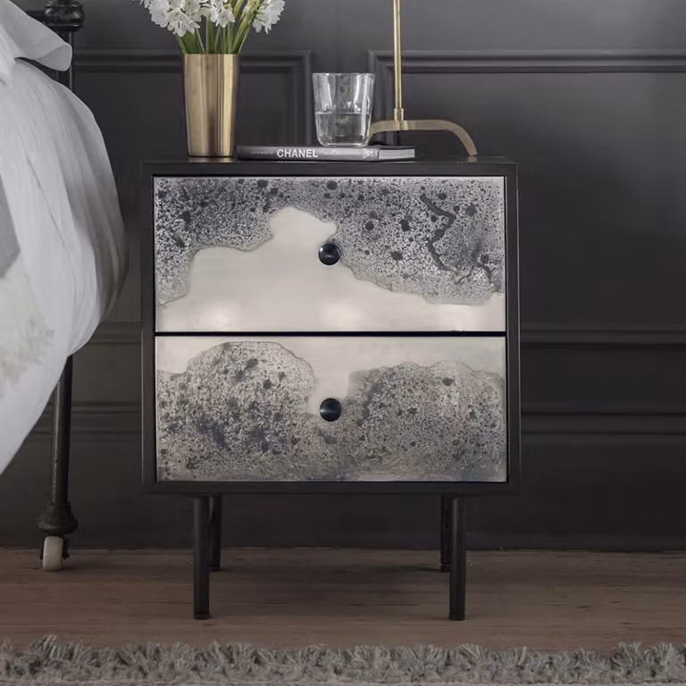 Atkin & Thyme Mercury Industrial Metal Bedside Drawers in Black and Silver