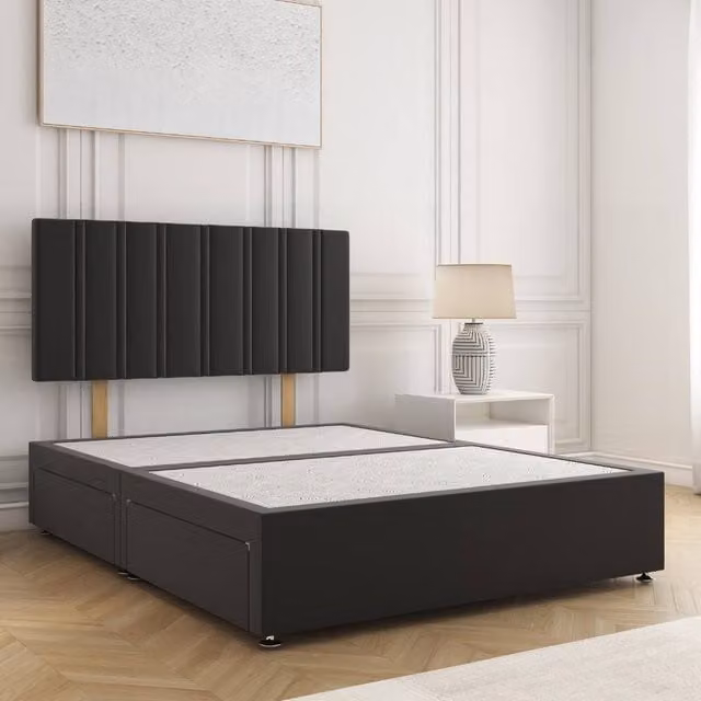 BSSPOKE Sienna Plush Super King Divan Bed with 24 inch Headboard and 2 Drawers in Black Velvet Fabric